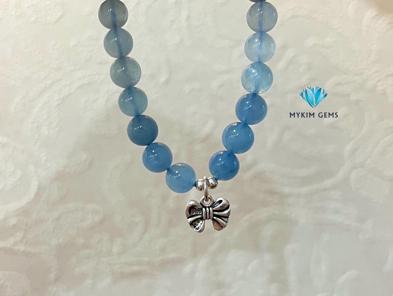 Vòng Aquamarine 8mm Mix Charm Bạc