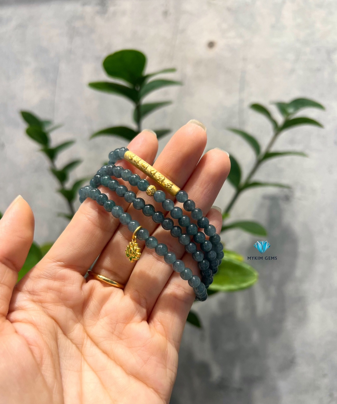 Chuỗi Vòng Lam Ngọc 5mm Mix Charm Vàng 24k s2