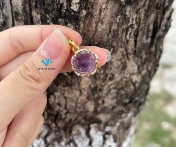 Mặt Dây chuyền Hoa Mẫu Đơn Thạch Anh Tím Bọc Vàng