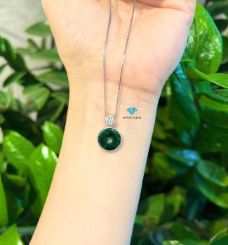 Mặt Dây Chuyền Đồng Điếu Cẩm Thạch Sơn Thuỷ Bọc Vàng Trắng 14k