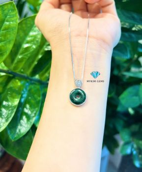 Mặt Dây Chuyền Đồng Điếu Cẩm Thạch Sơn Thuỷ Bọc Vàng Trắng 14k