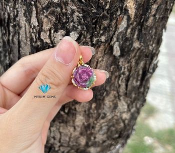 Mặt Dây chuyền Hoa Mẫu Đơn  Ruby Bọc Vàng