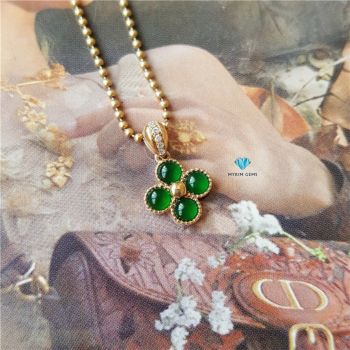 Mặt Dây Chuyền 4 Lá Ngọc Phỉ Thuý Vàng 14k