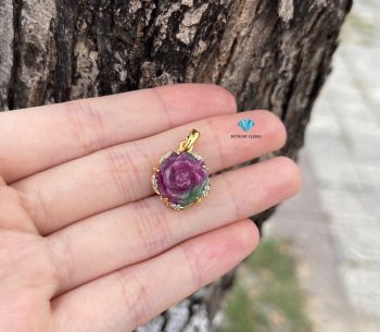 Mặt Dây chuyền Hoa Mẫu Đơn  Ruby Bọc Vàng
