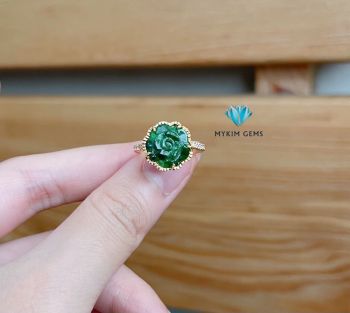 Nhẫn Vàng 10K Hoa Mẫu Đơn Cẩm Thạch Sơn Thuỷ