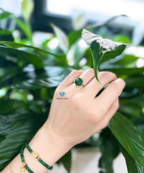 Nhẫn Vàng 10K Hoa Mẫu Đơn Cẩm Thạch Sơn Thuỷ