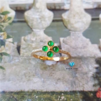 Nhẫn Vàng 14K 4 Lá Ngọc Phỉ Thuý