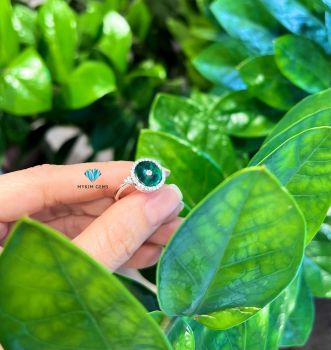 Nhẫn Vàng Trắng 14k Đồng Điếu Cẩm Thạch Sơn Thuỷ