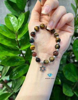 Vòng Mắt Hổ Ngũ Sắc 8mm Mix Charm Bạc