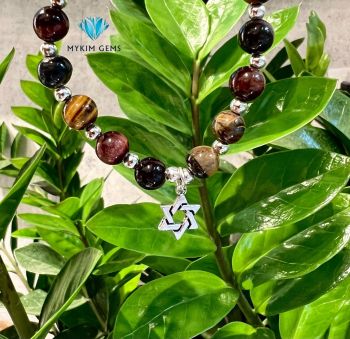 Vòng Mắt Hổ Ngũ Sắc 8mm Mix Charm Bạc