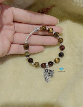 Vòng Mắt Hổ Ngũ Sắc 8mm Mix Charm Bạc s2