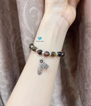 Vòng Mắt Hổ Ngũ Sắc 8mm Mix Charm Bạc s2
