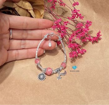 Lắc Bạc Đào Hoa 10mm+ Đào Hoa 8mm Mix Charm Bạc