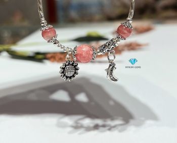 Lắc Bạc Đào Hoa 10mm+ Đào Hoa 8mm Mix Charm Bạc