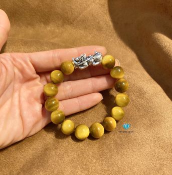 Vòng Mắt Hổ Vàng Mix Charm Tỳ Hưu Bạc