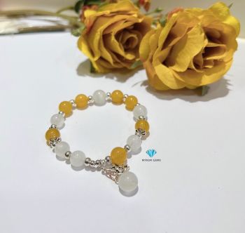 Vòng Mã Não Vàng 8mm +Moonstone A 8mm Mix Charm Bạc