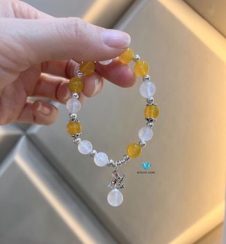 Vòng Mã Não Vàng 8mm +Moonstone A 8mm Mix Charm Bạc