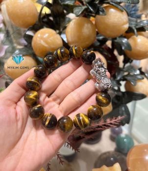 Vòng Mắt Hổ Nâu 16mm Mix Charm Tỳ Hưu Bạc