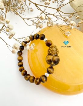 Vòng Tỳ Hưu Mắt Hổ Nâu A 8mm Mix Charm Bạc