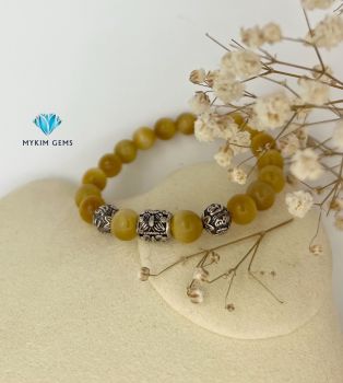 Vòng Mắt Hổ Vàng A 8mm Mix Charm Bạc
