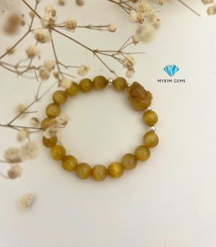 Vòng Hồ Ly Mắt Hổ Vàng A 8mm Mix Charm Bạc