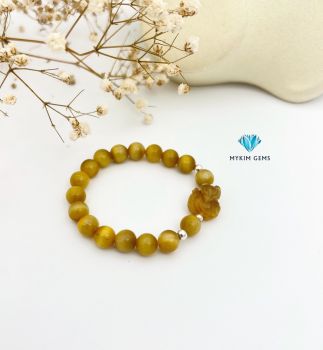 Vòng Hồ Ly Mắt Hổ Vàng A 8mm Mix Charm Bạc