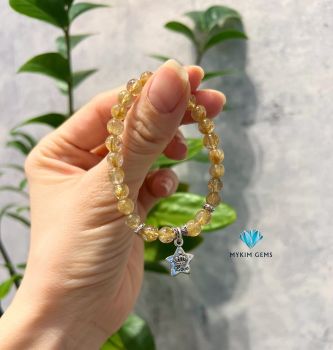 Vòng Thạch Anh Tóc Vàng Ánh Kim A 6mm Mix Charm Bạc