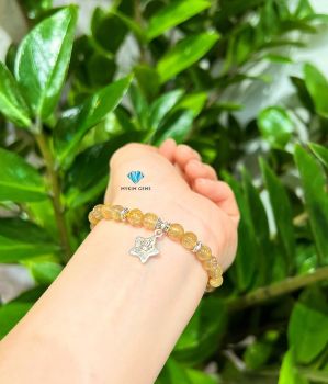 Vòng Thạch Anh Tóc Vàng Ánh Kim A 6mm Mix Charm Bạc