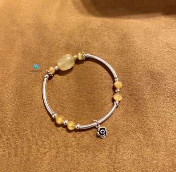 Vòng Lu Thống Thạch Anh Tóc Vàng Mix Charm Bạc