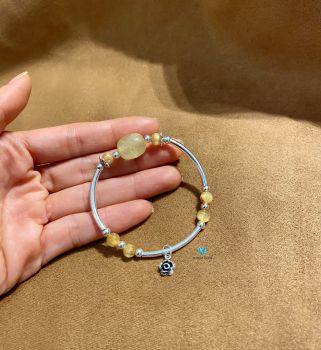 Vòng Lu Thống Thạch Anh Tóc Vàng Mix Charm Bạc