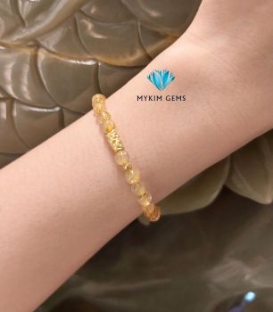 Vòng Thạch Anh Tóc Vàng 6mm Mix Charm Cá Vàng 24k