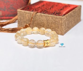 Vòng Thạch Anh Tóc Vàng A 13mm Mix Charm Đồng Si