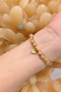 Vòng Thạch Anh Tóc Vàng A8mm Mix Charm Vàng 24k