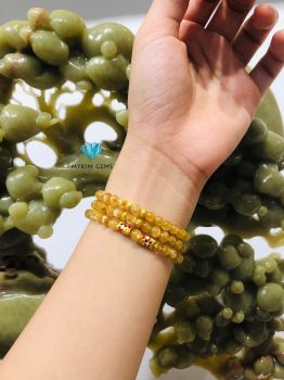 Chuỗi Vòng Thạch Anh Tóc Vàng A 5mm Mix Charm Vàng 24k