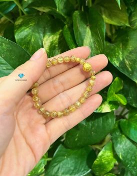 Vòng Thạch Anh Tóc Vàng Ánh Kim A 6mm Mix Charm Vàng 24k