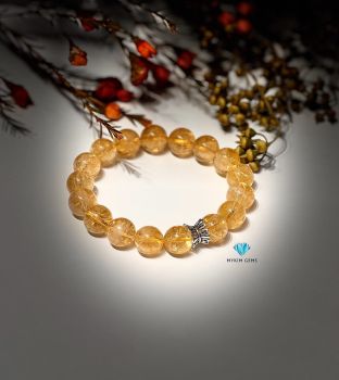 Vòng Thạch Anh Vàng 11mm Mix Charm Bạc