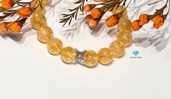 Vòng Thạch Anh Vàng 11mm Mix Charm Bạc