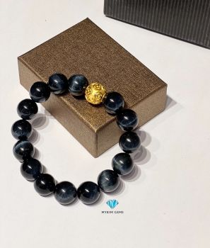 Vòng Mắt Hổ Xanh Dương A 12mm mix charm bi tiền vàng 24k