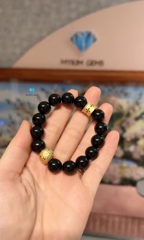 Vòng Mã Não Đen 12mm Mix Charm Đồng Si s1