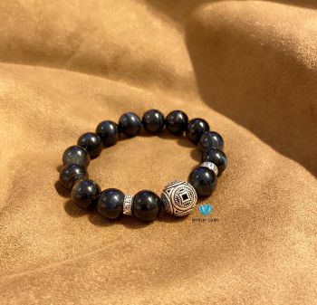 Vòng Mắt Hổ Xanh Dương 12 mm Mix Charm Bạc