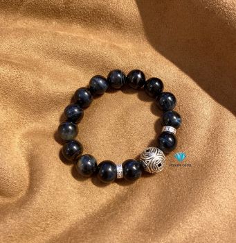 Vòng Mắt Hổ Xanh Dương 12 mm Mix Charm Bạc