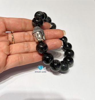 Vòng Thạch Anh Tóc Đen 16mm Mix Charm Phật Tổ Bạc