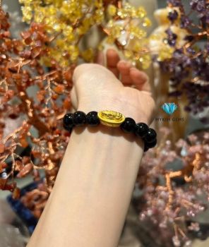 Vòng Thạch Anh Tóc Đen 10mm Mix Charm Vàng 24k