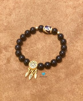 Vòng Mã Não Đen 8mm Mix Charm Đồng Si