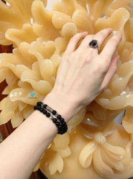 Chuỗi Vòng Mã Não Đen 6mm Mix Charm Bạc s1