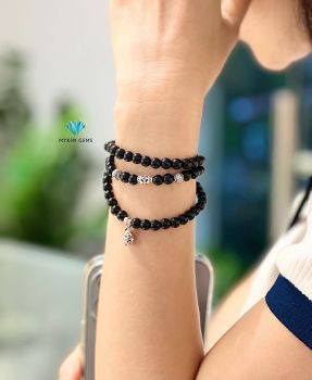 Chuỗi Vòng Mã Não Đen 6mm Mix Charm Bạc s3