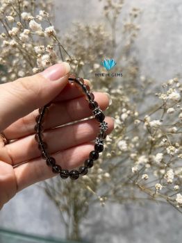 Vòng Thạch Anh Khói 6mm Mix Charm Bạc