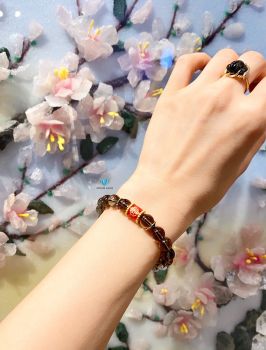 Vòng Thạch Anh Khói 8mm Mix Charm Đồng Si