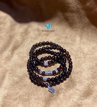 Chuỗi Vòng Thạch Anh Khói 6mm Mix Charm Bạc