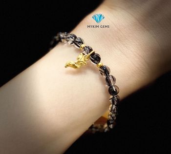 Vòng Thạch Anh Tóc Đen A 6mm Mix Charm Vàng 24k